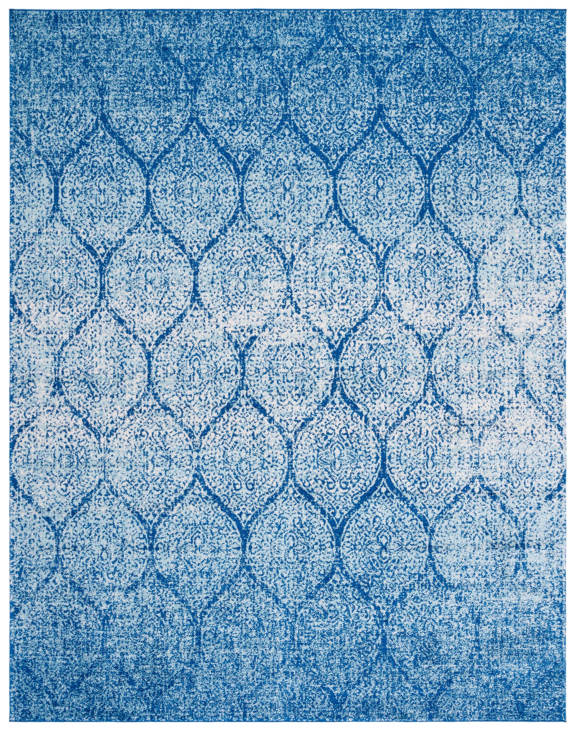 SAFAVIEH Madison Collection X-Large Area Rug - 12' x 15', Navy & Blue, Glam Ogee Trellis Distressed Design, Non-Shedding & Easy Care, Ideal for High Traffic Areas in Living Room, Bedroom (MAD604N)