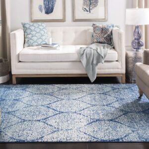 SAFAVIEH Madison Collection X-Large Area Rug - 12' x 15', Navy & Blue, Glam Ogee Trellis Distressed Design, Non-Shedding & Easy Care, Ideal for High Traffic Areas in Living Room, Bedroom (MAD604N)