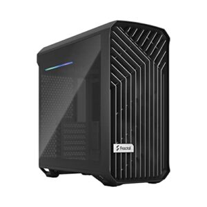 fractal design torrent compact black - dark tint tempered glass side panels - open grille for maximum air intake - two 180mm pwm fans included - type c - atx airflow mid tower pc gaming case