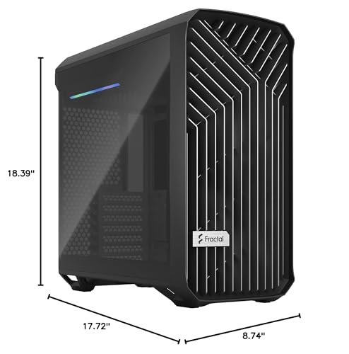 Fractal Design Torrent Compact Black - Dark Tint Tempered Glass Side Panels - Open Grille for Maximum air Intake - Two 180mm PWM Fans Included - Type C - ATX Airflow Mid Tower PC Gaming Case