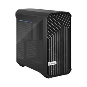 Fractal Design Torrent Compact Black - Dark Tint Tempered Glass Side Panels - Open Grille for Maximum air Intake - Two 180mm PWM Fans Included - Type C - ATX Airflow Mid Tower PC Gaming Case