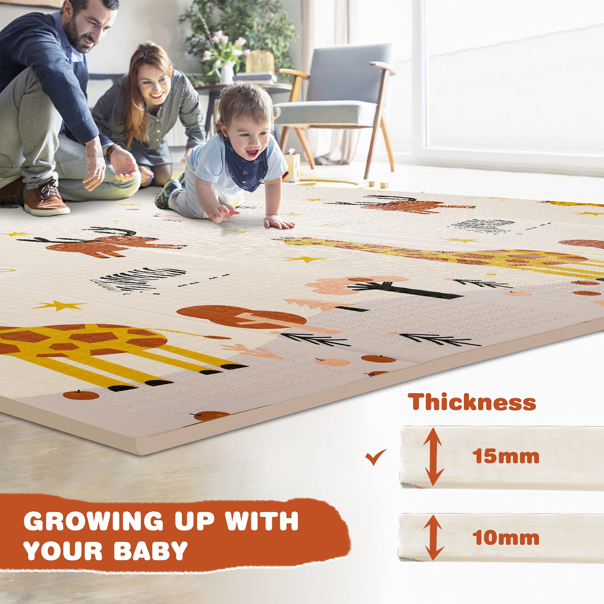 Richgv Baby Play Mat, Extra Large Soft Baby Crawling Mat Extra Thick 1.5cm Foam Play Mat for Baby, Waterproof Non-Toxic Crawl Mat Foldable Playmat for Infants Toddlers and Kids, 77.6X 69.7 Inches