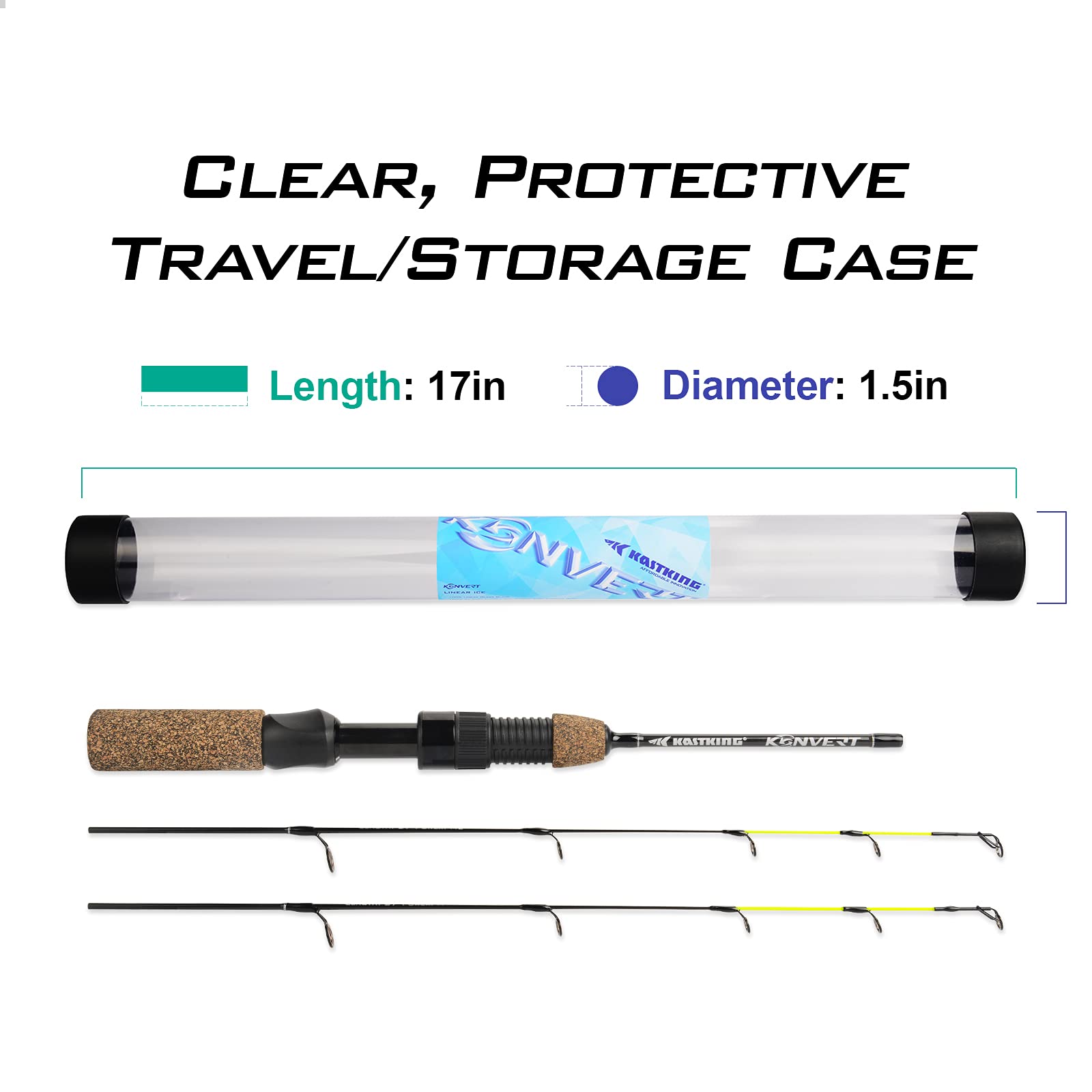 KastKing Konvert Hardwater Twin Tip Ice Fishing Rod, 27 Ice Spinning Rods, IM6 Graphite Blank, Two Action Tips in One Rod - M/ML, Rubber Cork Handle, 2pcs Reel Seat, Chartreuse Strike Tip, w/Case