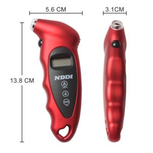 NDDI 2 Pack Digital Tire Pressure Gauge, 150 PSI 4 Settings Car Truck Bicycle Backlit LCD Non-Slip Grip, Gray and Red.