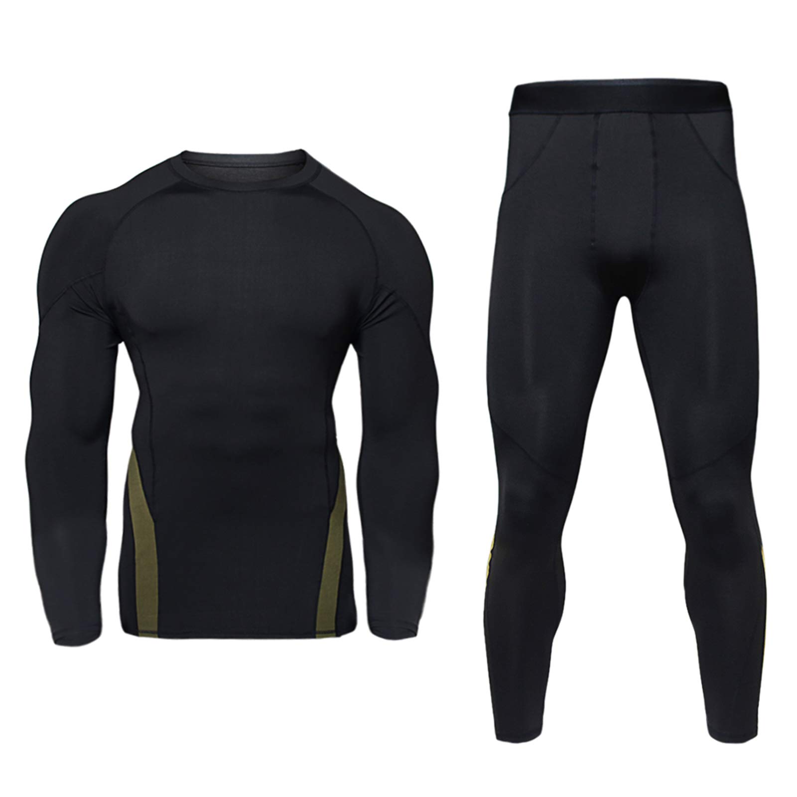 JoofEric Men's Thermal Underwear Set Fleece Lined Top and Bottom Warm Long Johns Winter Sport Suits (Black-T32, XL)