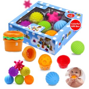 Sensory Balls for Baby, Infant Toys 6-12 Months, Textured Multi Balls for Toddlers 1-3 Colorful Soft Squeezy Bath Toys with Stacking Cups Montessori Toys for Babies Juguetes Para Bebes de 0 a 6 Meses