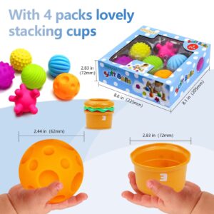 Sensory Balls for Baby, Infant Toys 6-12 Months, Textured Multi Balls for Toddlers 1-3 Colorful Soft Squeezy Bath Toys with Stacking Cups Montessori Toys for Babies Juguetes Para Bebes de 0 a 6 Meses