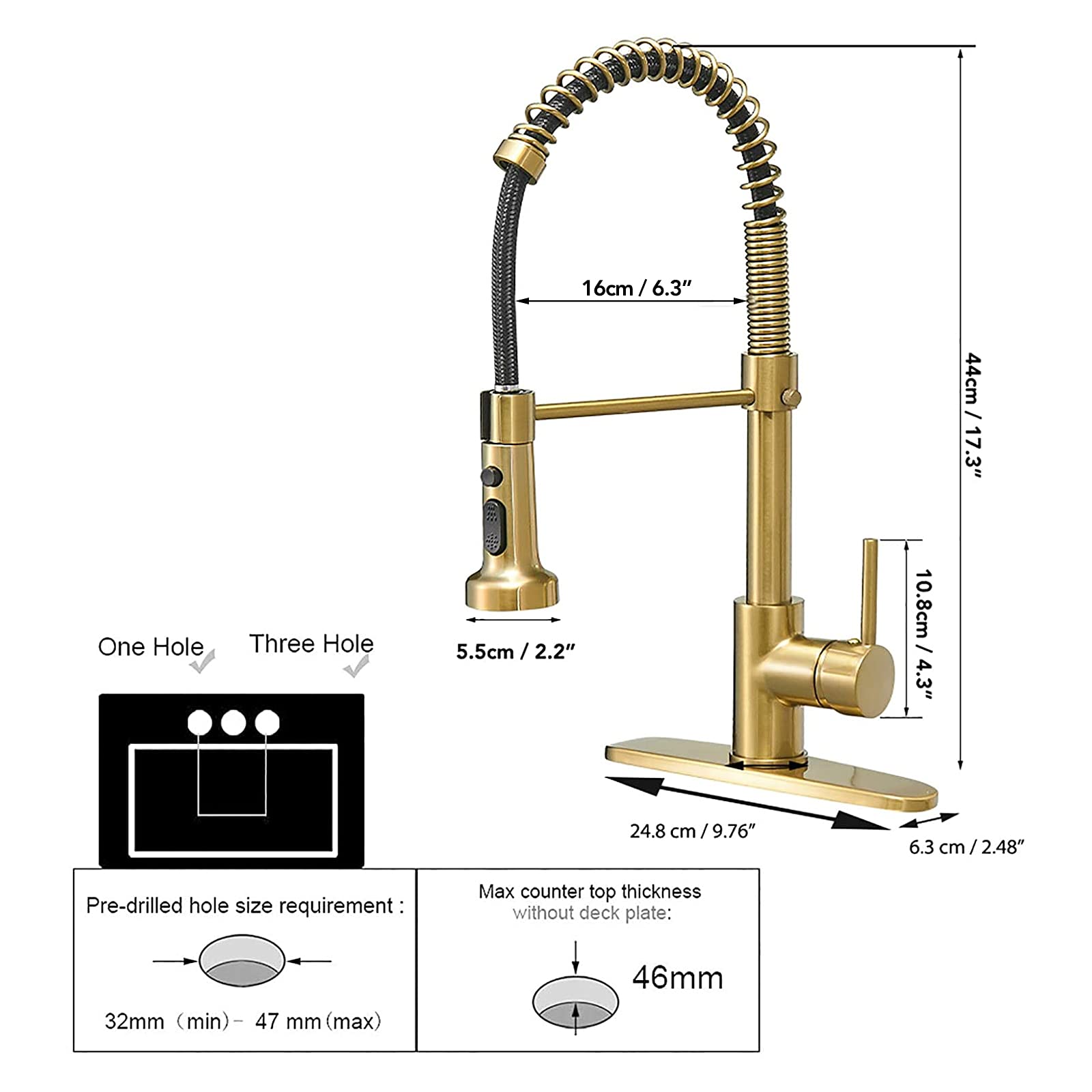 BESy Commercial Kitchen Faucet with Pull Down Sprayer, High-Arc Single Handle Single Lever Spring Rv Kitchen Sink Faucet with Pull Out Sprayer, 3 Function Laundry Faucet, Brushed Gold