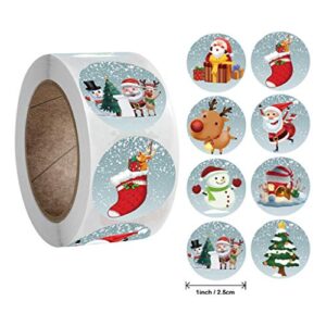 Merry Christmas Stickers Labels Roll 1.5 Inch 4 Designs Round Christmas Tags 500 Adhesive Xmas Decorative Envelope Seals Stickers for Cards Gift Envelopes Boxes