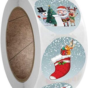 Merry Christmas Stickers Labels Roll 1.5 Inch 4 Designs Round Christmas Tags 500 Adhesive Xmas Decorative Envelope Seals Stickers for Cards Gift Envelopes Boxes