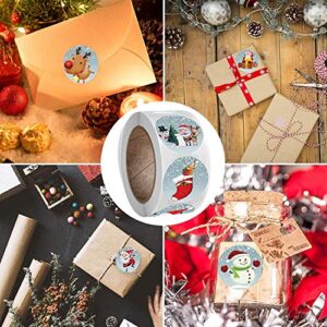 Merry Christmas Stickers Labels Roll 1.5 Inch 4 Designs Round Christmas Tags 500 Adhesive Xmas Decorative Envelope Seals Stickers for Cards Gift Envelopes Boxes