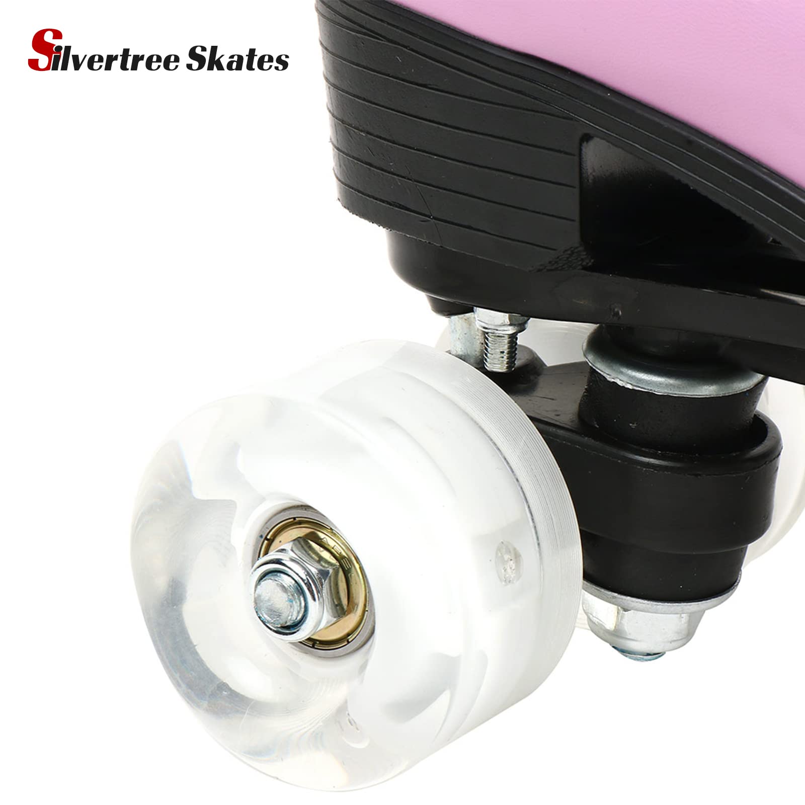 Women's Roller Skates PU Leather High-top Roller Skates Four-Wheel Roller Skates Shiny Roller Skates with Carry Bag for Girls (Pink Flash Wheel,US:9)