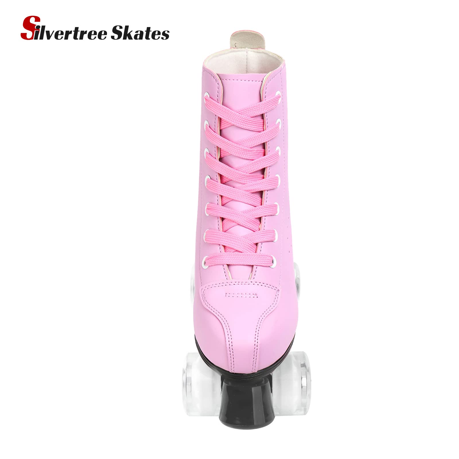 Women's Roller Skates PU Leather High-top Roller Skates Four-Wheel Roller Skates Shiny Roller Skates with Carry Bag for Girls (Pink Flash Wheel,US:9)