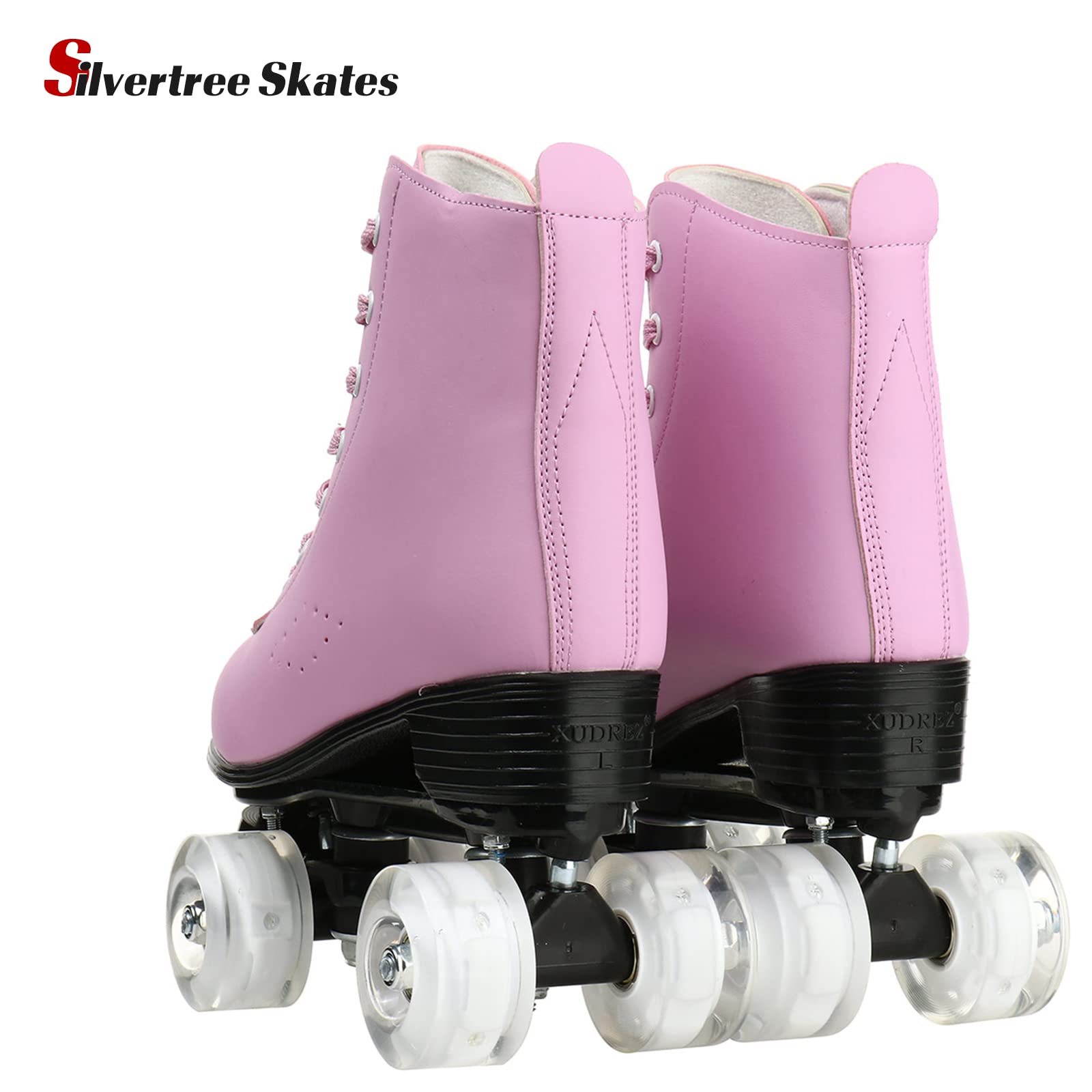 Women's Roller Skates PU Leather High-top Roller Skates Four-Wheel Roller Skates Shiny Roller Skates with Carry Bag for Girls (Pink Flash Wheel,US:9)