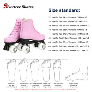 Women's Roller Skates PU Leather High-top Roller Skates Four-Wheel Roller Skates Shiny Roller Skates with Carry Bag for Girls (Pink Flash Wheel,US:9)