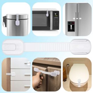 Child Safety Cabinet Locks (6 Pack) Adhesive Furniture Latches for Baby Proofing Cabinets, Drawers, Appliances, Toilet Seat, Fridge, Oven & More,No Tools or Drilling - Adjustable Strap