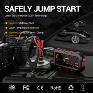 LOFTEK Portable Car Battery Jump Starter (Up to 7.0L Gas or 5.5L Diesel Engine), 12V Power Pack Auto Battery Booster with Built-in LED Light, Red