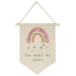 you make me happy,rainbow,heart -canvas hanging flag banner wall sign decor gift for baby kids girl boy nursery teen room front door
