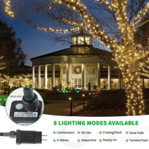 Tcamp 164FT 500 LED Christmas Lights, 8 Modes Christmas Tree Lights with Timer Memory Function, Green Wire Starry Fairy String Lights for Christmas Tree Halloween Outdoor Indoor Decor (Warm White)