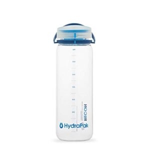 hydrapak recon - 50% recycled plastic water bottle, eco friendly & bpa free, smooth flow twist cap, easy carry (32 oz, clear/navy & cyan)