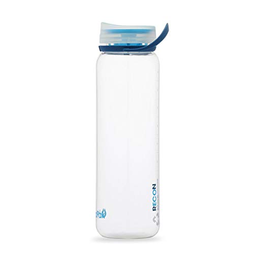 Hydrapak Recon - 50% Recycled Plastic Water Bottle, Eco Friendly & BPA Free, Smooth Flow Twist Cap, Easy Carry (32 Oz, Clear/Navy & Cyan)