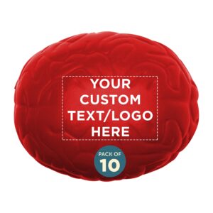 custom brain squeeze balls set of 10, personalized bulk pack - stress relief, perfect for your desk, office or home - red
