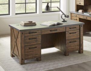 martin furniture imja680 double pedestal desk, brown