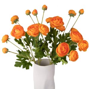 glsateman artificial silk flowers persian ranunculus(asian buttercup 5 bundles),suitable for core decorations,weddings,homes,artistic decorations,and props (orange)