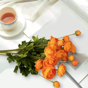 GLSATEMAN Artificial Silk Flowers Persian Ranunculus(Asian Buttercup 5 Bundles),Suitable for Core Decorations,Weddings,Homes,Artistic Decorations,and Props (Orange)