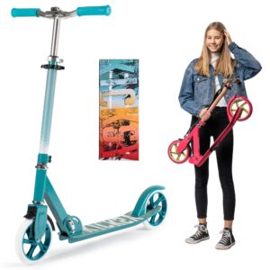 kicksy - kick scooter for kids ages 8-12 & scooter for teens 12 years and up- big wheel scooter for stability - 2 wheel scooter for boys & girls- foldable kick scooter adult - up to 220 lbs miami