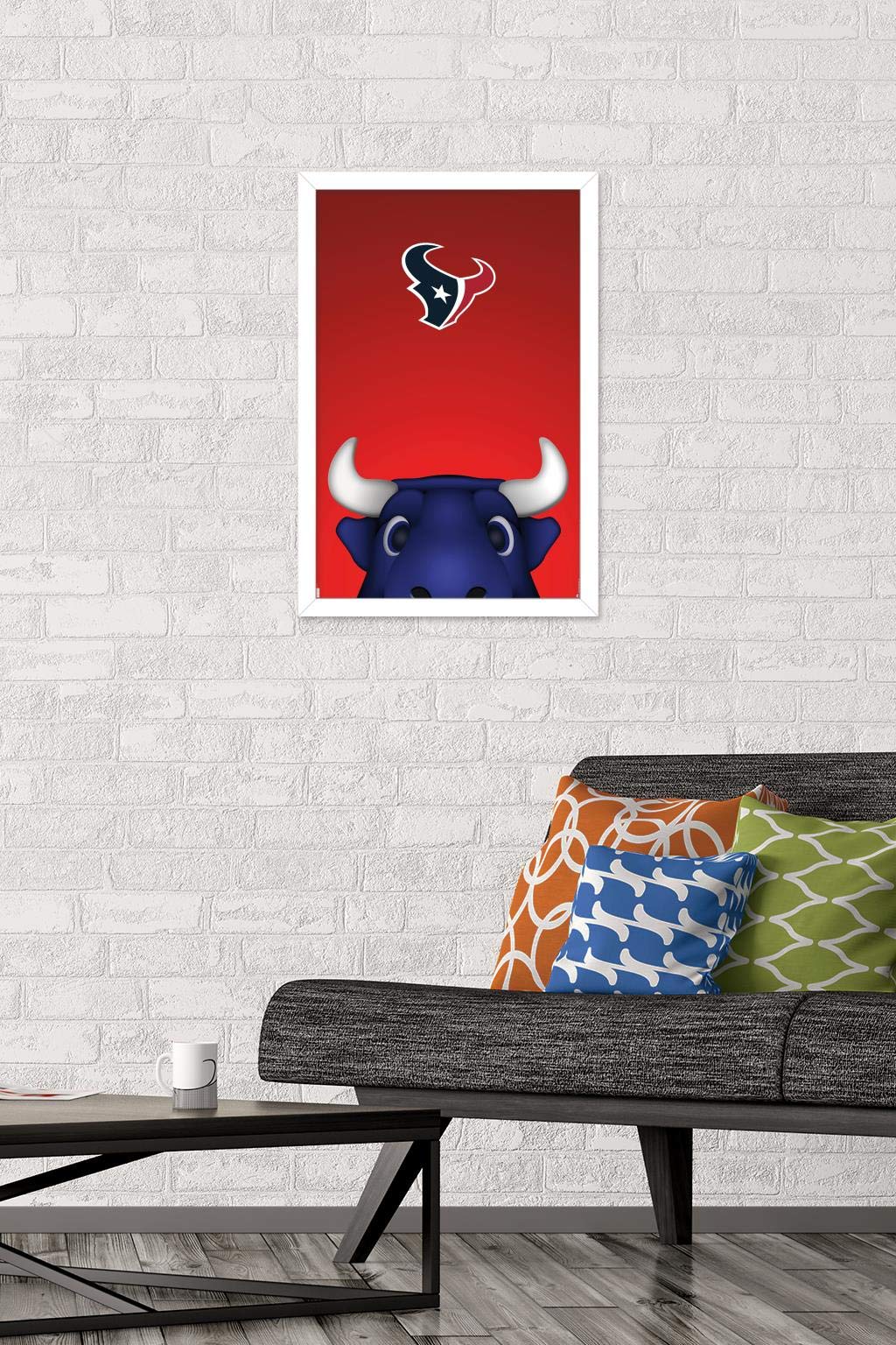 Trends International NFL Houston Texans - S. Preston Mascot Toro 20 Wall Poster, 14.725" x 22.375", White Framed Version