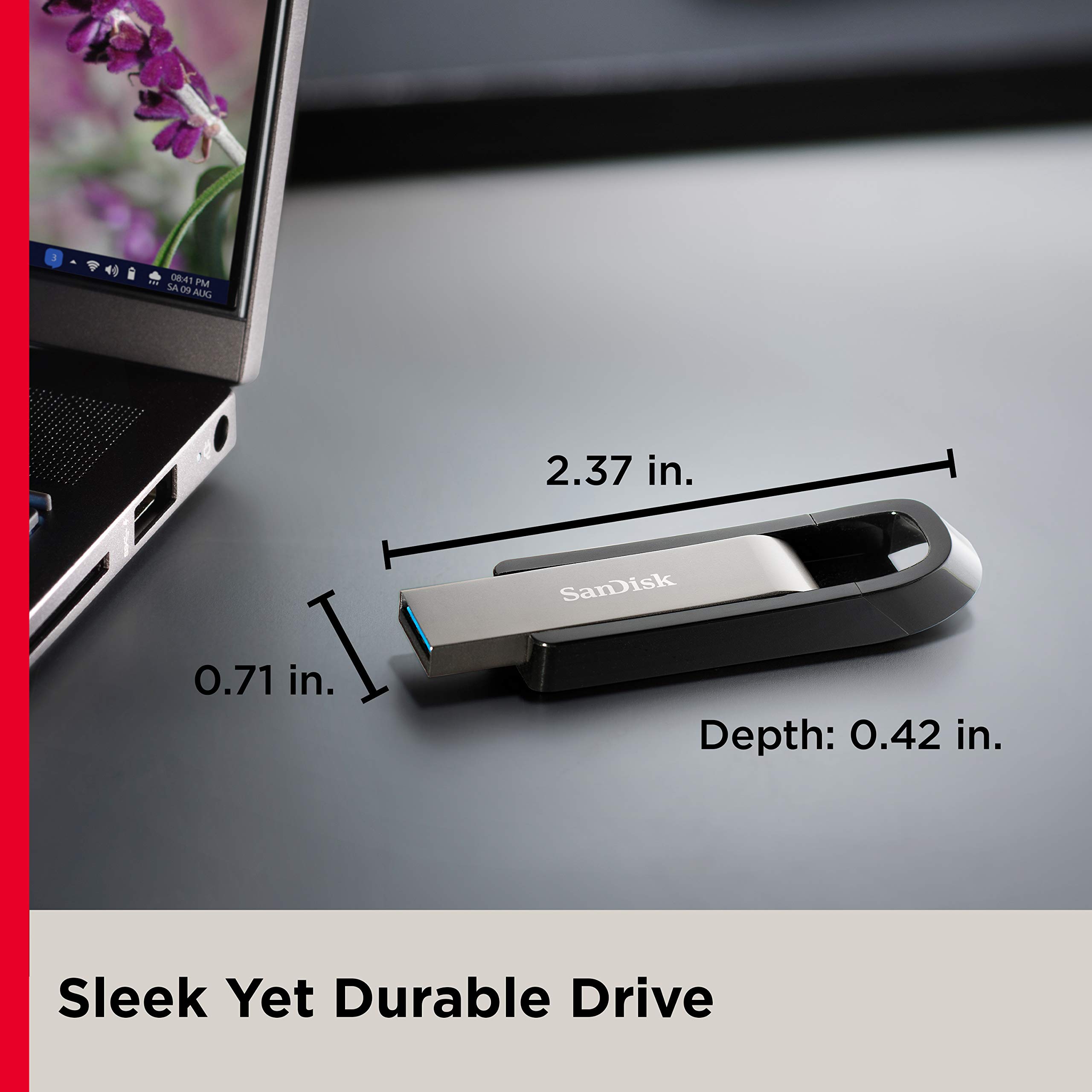 SanDisk 256GB Extreme Go USB 3.2 Type-A Flash Drive - SDCZ810-256G-G46, Metallic Bronze/Gloss Black
