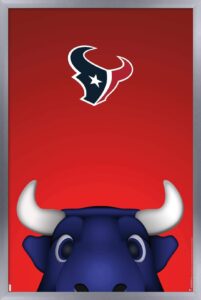 trends international nfl houston texans - s. preston mascot toro 20 wall poster, 14.725" x 22.375", silver framed version