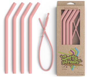 reusable silicone drinking straws - big size with curved bend for tumblers made from bpa free no-rubber silicon - flexible, collapsible, chewy, bendy, safe for kids/toddlers