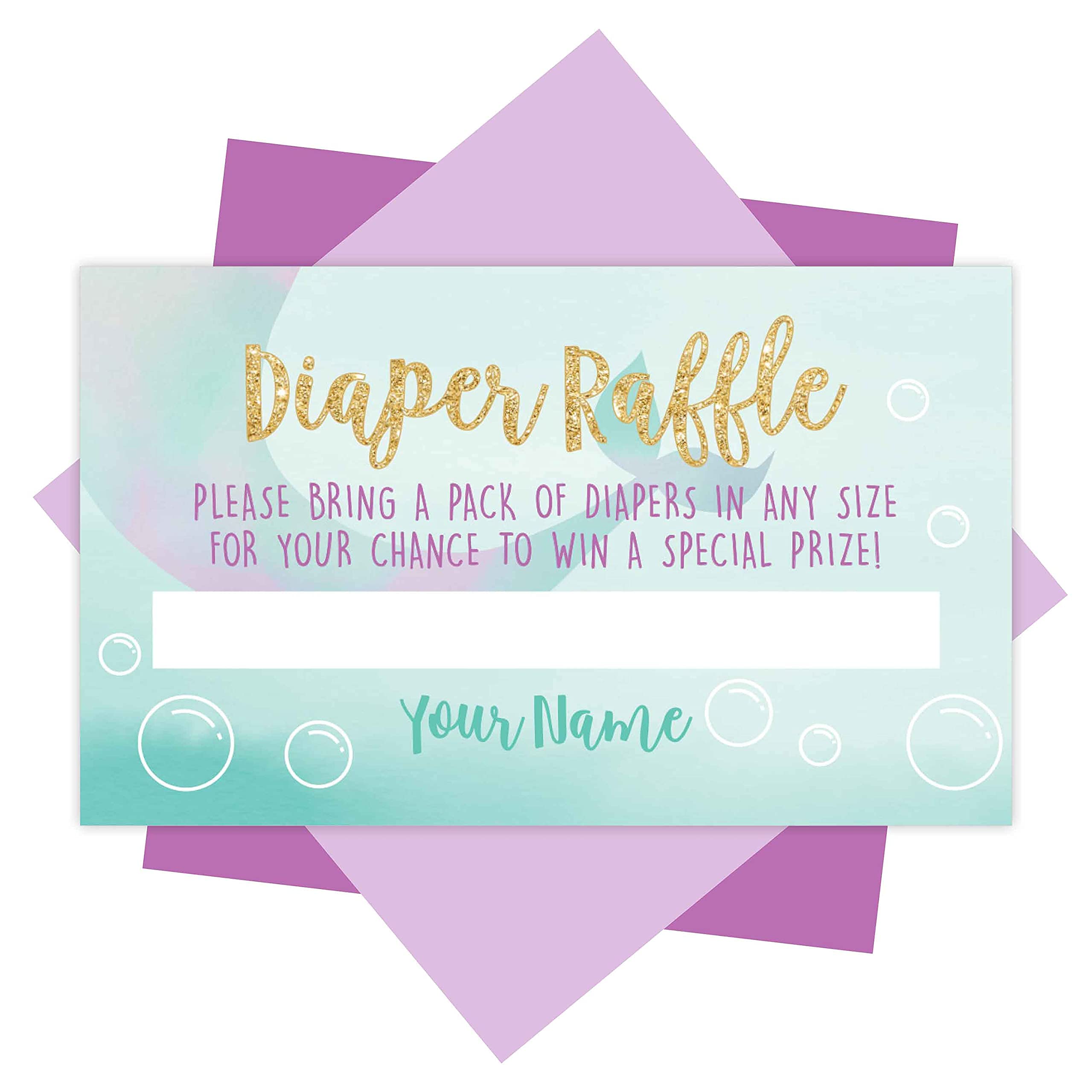 25 Mermaid Baby Shower Invitations, 25 Book Request Baby Shower Guest Book Alternative, 25 Baby Shower Diaper Raffle Tickets For Baby Shower, Under The Sea Nautical On Her Way Diaper Raffle Cards