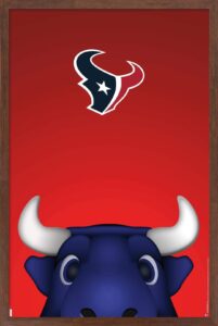 trends international nfl houston texans - s. preston mascot toro 20 wall poster, 22.375" x 34", mahogany framed version