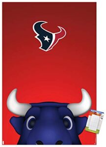 trends international nfl houston texans - s. preston mascot toro 20 wall poster, 14.725" x 22.375", premium poster & mount bundle