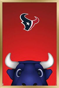 trends international nfl houston texans - s. preston mascot toro 20 wall poster, 14.725" x 22.375", gold framed version