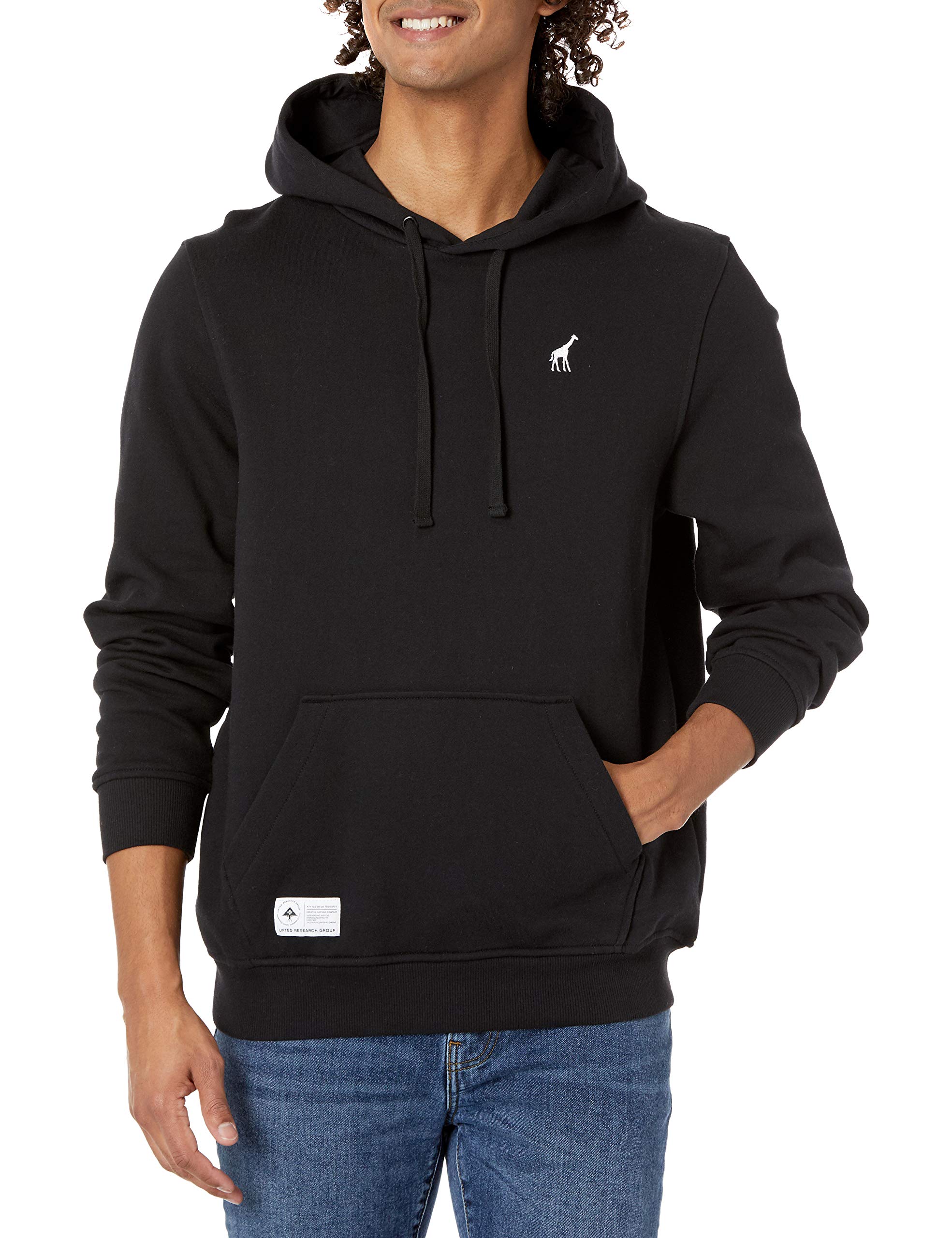 LRG Men's Hooded Pullover Sweatshirt with Logo, Black, Small