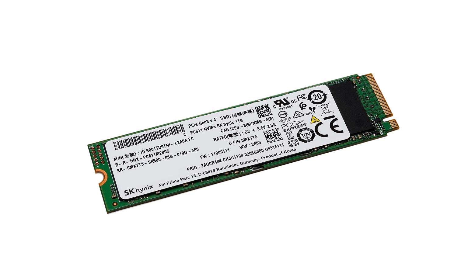 Best Notebooks Hynix 1TB PC401 NVMe SSD HFS001TD9TNI PCIe Gen 3 4-Lane 0MXTT3 for XPS 13 XPS 15 9500 9700 Asus Laptop Lenovo C940 Thinkbad X1 Carbon Spectre x360