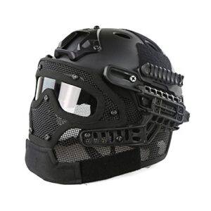 imeshbean pj fast tactical helmet airsoft full face mask with goggles molle mesh breathable eye protection for cs paintball shooting hunting cycling outdoor sport (black)