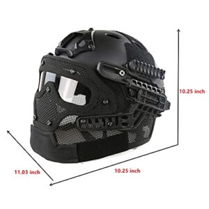 iMeshbean PJ Fast Tactical Helmet Airsoft Full Face Mask with Goggles Molle Mesh Breathable Eye Protection for CS Paintball Shooting Hunting Cycling Outdoor Sport (Black)