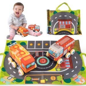 unih car toys for 1 year old boy,soft plush car set with play mat,pull-back vehicle baby soft car toys for baby toddlers 1 2 year old boy girl