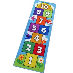 hop and count hopscotch rug, kids floor play area rug game carpet crawl jump mat, children numbers learning non-slip rug, great for ages 3 to 7 boys girls, home decor, 26''x55''