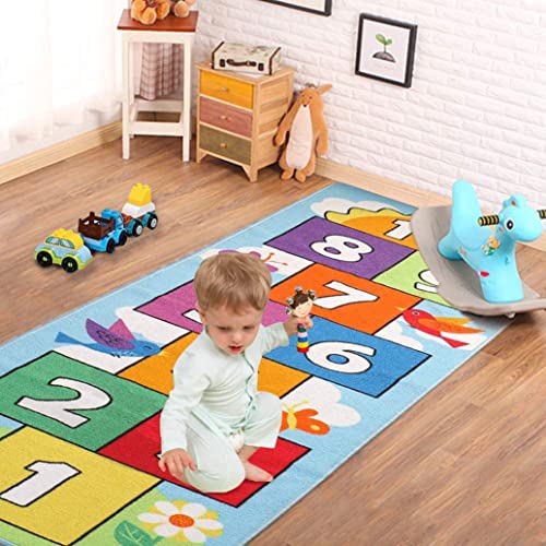 Hop and Count Hopscotch Rug, Kids Floor Play Area Rug Game Carpet Crawl Jump Mat, Children Numbers Learning Non-Slip Rug, Great for Ages 3 to 7 Boys Girls, Home Decor, 26''x55''