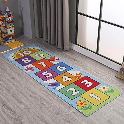 Hop and Count Hopscotch Rug, Kids Floor Play Area Rug Game Carpet Crawl Jump Mat, Children Numbers Learning Non-Slip Rug, Great for Ages 3 to 7 Boys Girls, Home Decor, 26''x55''