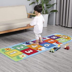 Hop and Count Hopscotch Rug, Kids Floor Play Area Rug Game Carpet Crawl Jump Mat, Children Numbers Learning Non-Slip Rug, Great for Ages 3 to 7 Boys Girls, Home Decor, 26''x55''