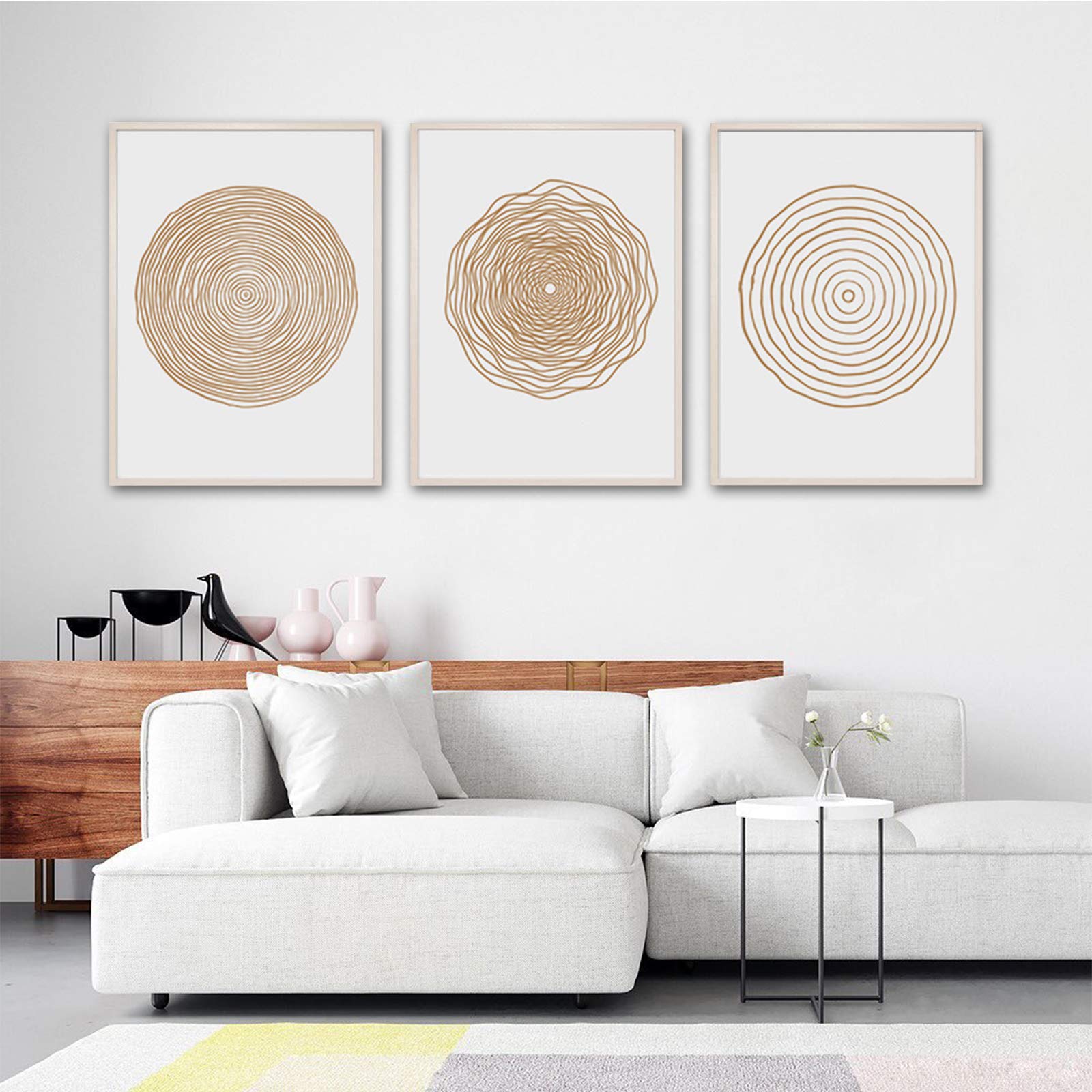 Boho Canvas Prints - Midcentury Modern Wall Art- Abstract Geometric Canvas Wall Art Set - Scandinavian Wall Art Painting for Living Room Bedroom Decor No Framed