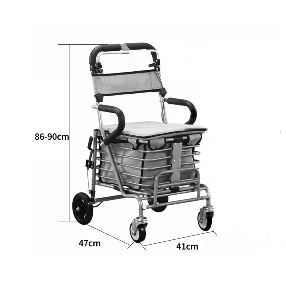 YGCBL Multifunction Portable Hand Trucks,Trolleyshopping Trolley with Seat Old Man Shopping Cart Trolley Steel Frame High-Grade Flannel Side with Brake Universal Wheel,Red