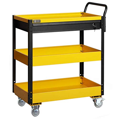 YGCBL Multifunction Portable Hand Trucks,Trolleytool Trolley Cart 3-Tier Industrial Grade Organizer Multifunction Workshop Thicken Tool Holder, Bearing 150Kg, 700X420X820Mm,Yellow+Black